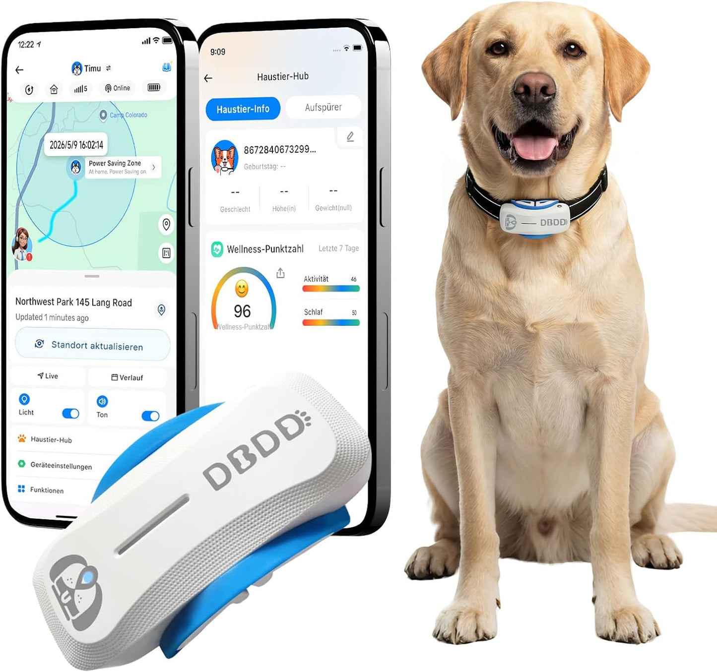 DBDD AI GPS dog tracker front view premium smart pet collar