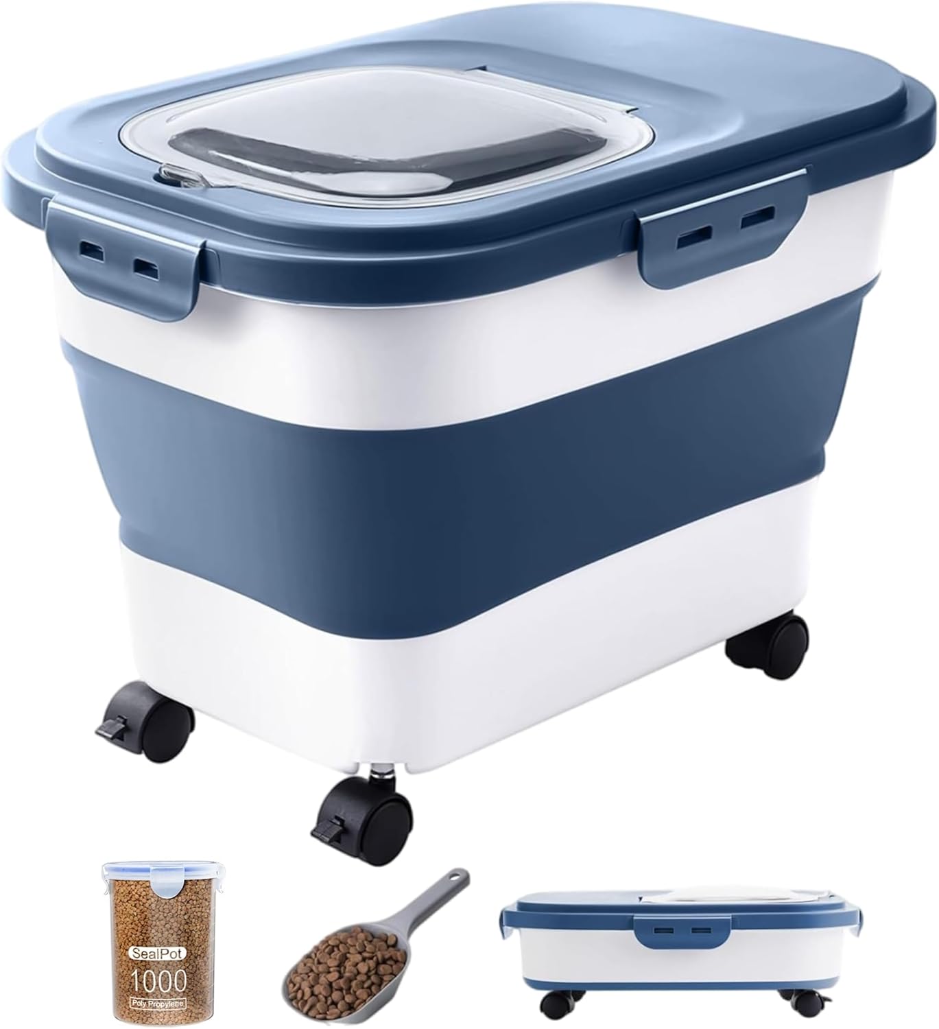 20-23 Lbs Dog Food Storage Container - Collapsible Dog Food Container with Attachable Casters and Scoop,Travel Silicone Bowl, Pet Food Storage Containers to Keep Dry Food Fresh,Easy to Move - Image 11