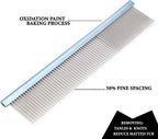 LBMBAIC dual sided stainless steel dog comb removing loose undercoat hair from a poodle.
