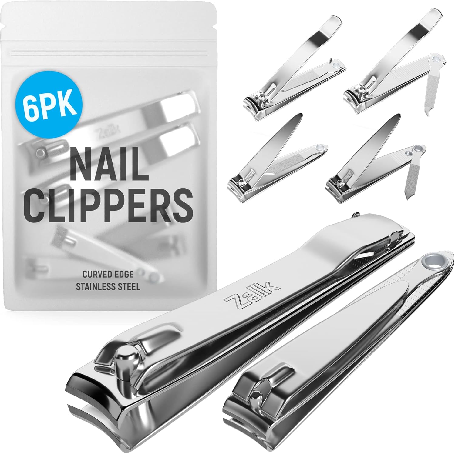 Zalik 6 pack stainless steel nail clipper set front view