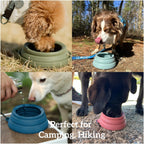 Side angle of the OHMO twenty-four ounce mossy green pet bowl highlighting the low center of gravity structure.