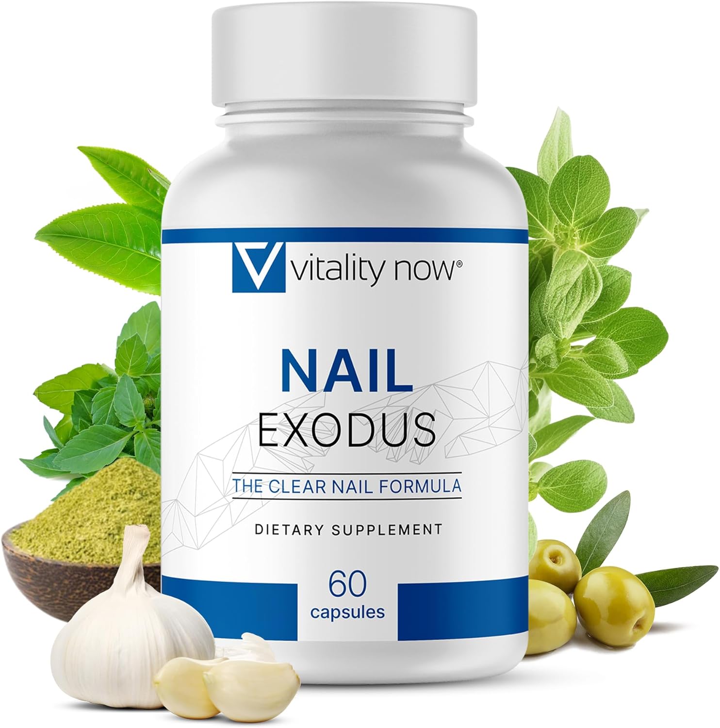 Vitality Now Nail Exodus 60 capsules front view bottle for healthy nails.