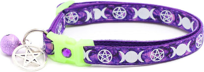 Wicca Cat Collar with Occult Charm & Bell | Witch's Familiar on Pentacle Cat Collar | Witch Kitten Collar Charms | Glow in The Dark | Safety Breakaway Collar (Small(10lbs & Less), Sapphire) - Image 12