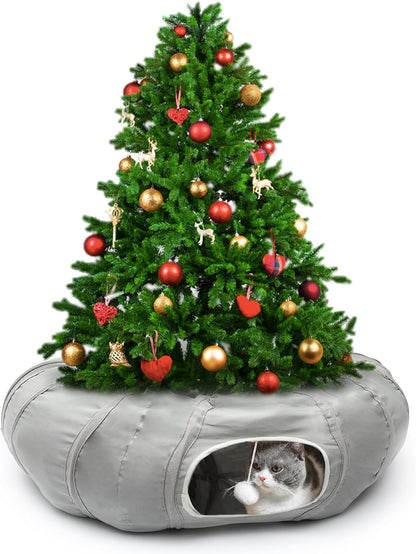 AUOON Cat Tunnel Bed for Indoor Cats - Large Cat Donut Tunnel with Hanging Ball Toy, Collapsible 2-in-1 Multifunctional Interactive Cat Toy for Kitten, Puppy, Rabbit, Ferret (Light Grey) - Image 9