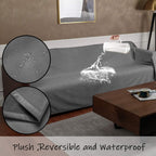 Reversible pet throw blanket showing both minky velvet and coral fleece sides.