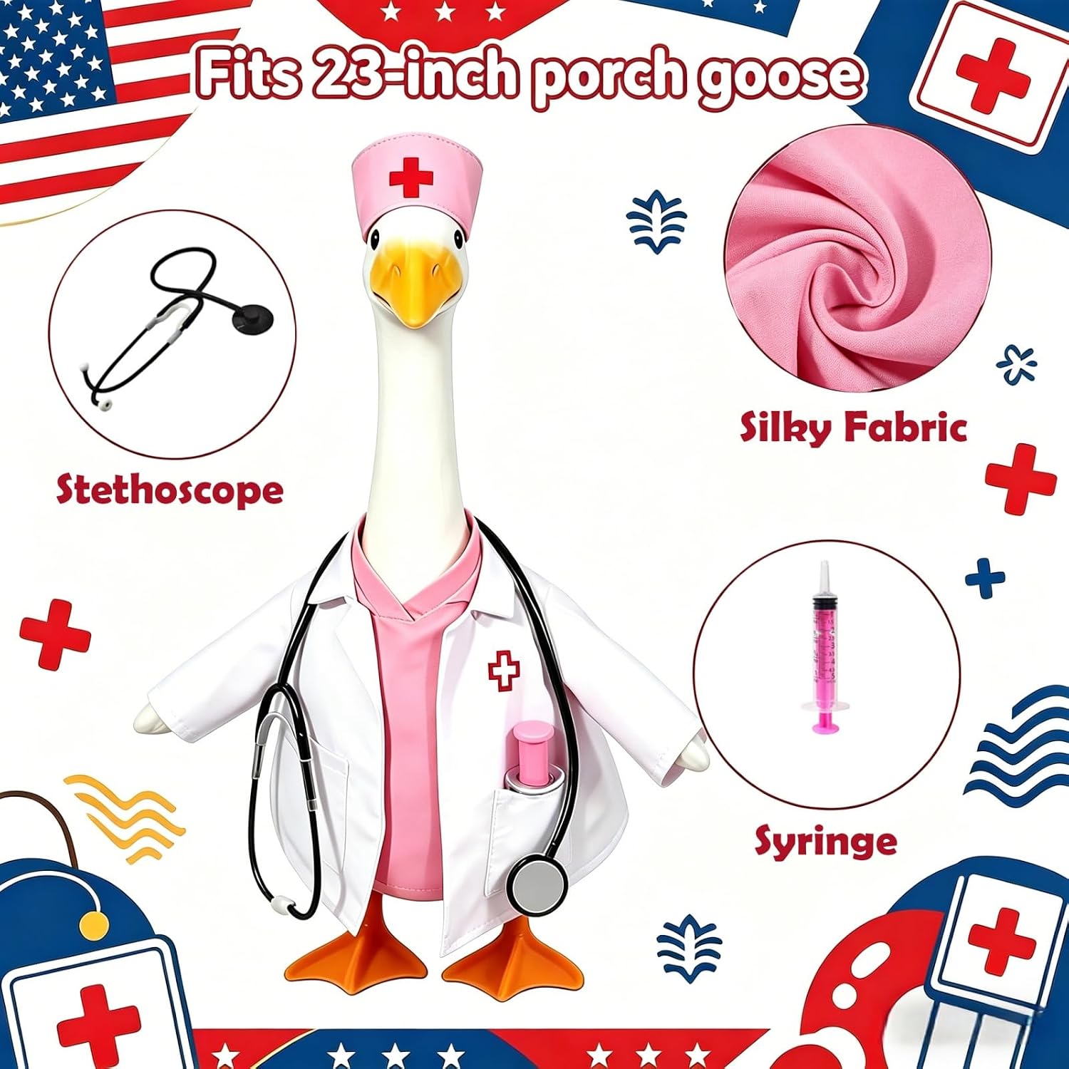 OBUSATT yard goose clothes with stethoscope and syringe accessories