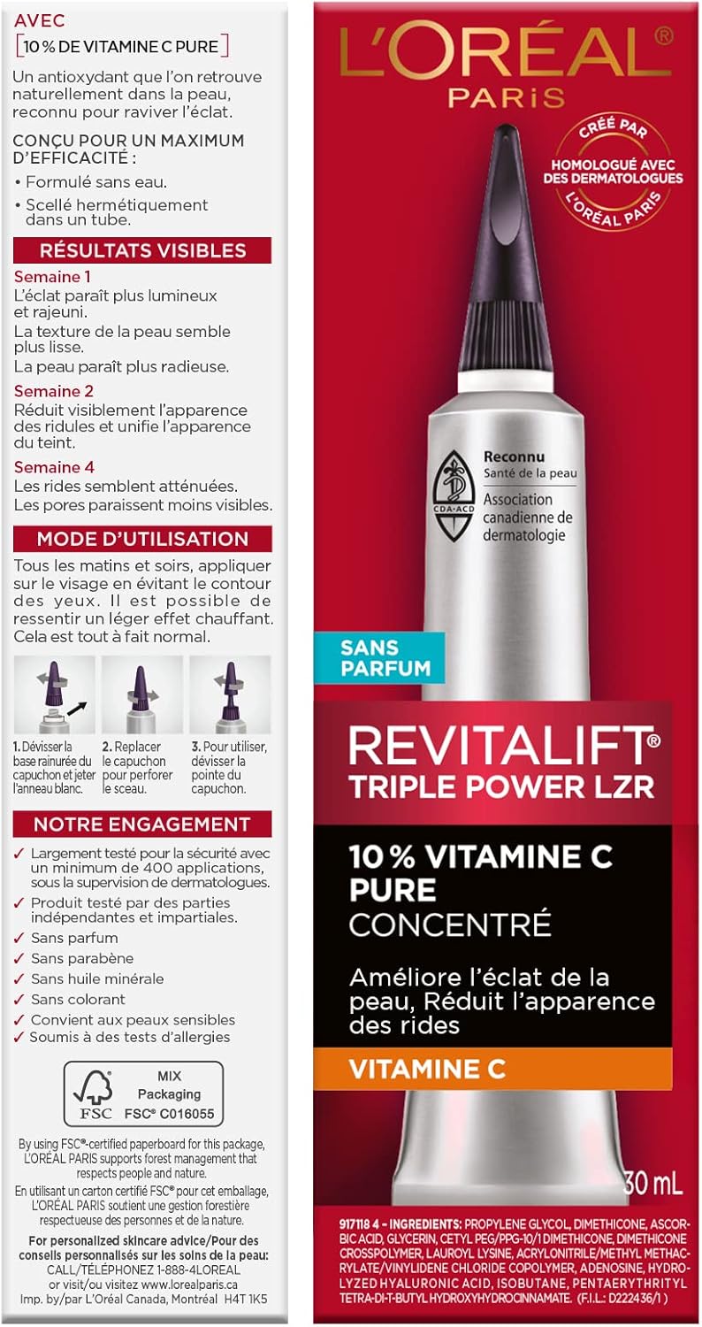 L'Oreal Paris Revitalift 10% Pure Vitamin C Face Serum for Brighter Skin & Reduced Wrinkles, Fragrance Free, 1 0z. - Image 11