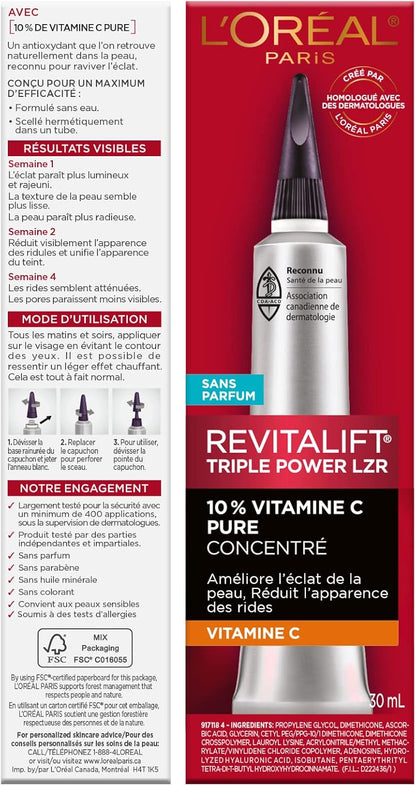 L'Oreal Paris Revitalift 10% Pure Vitamin C Face Serum for Brighter Skin & Reduced Wrinkles, Fragrance Free, 1 0z. - Image 11