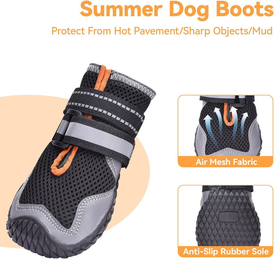 Close up of Dimicoo dog boots showing non-slip rubber sole grip.