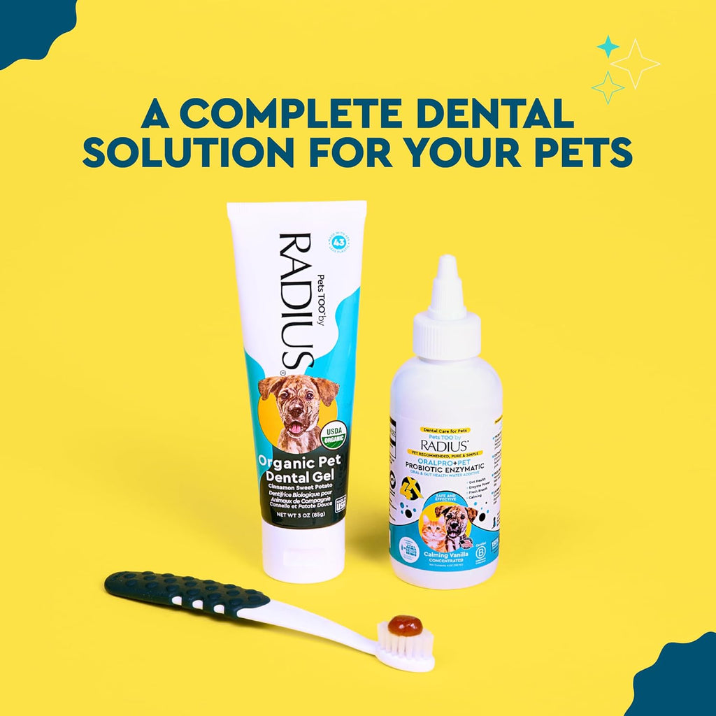 Radius pet toothbrush for tartar and plaque control