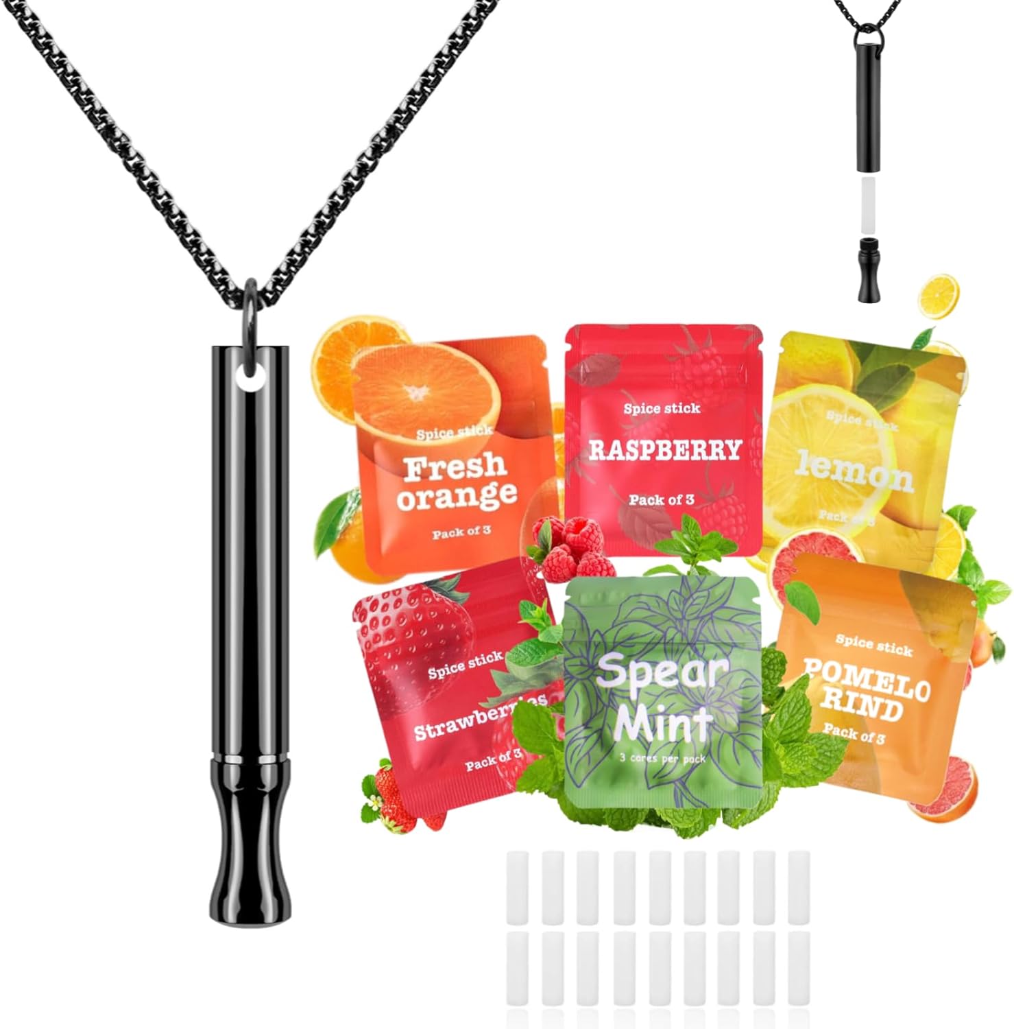 Astofli flavored air necklace in black front view showing stainless steel chain