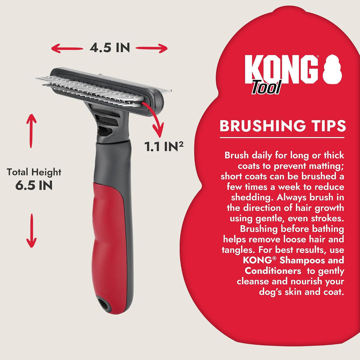 KONG dual action deshedding and detangling rake tool for long haired pets