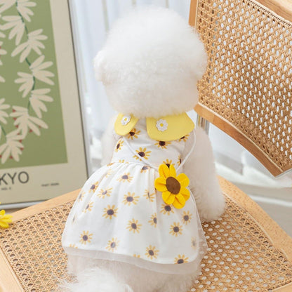 White sunflower print dog outfit suitable for small breeds