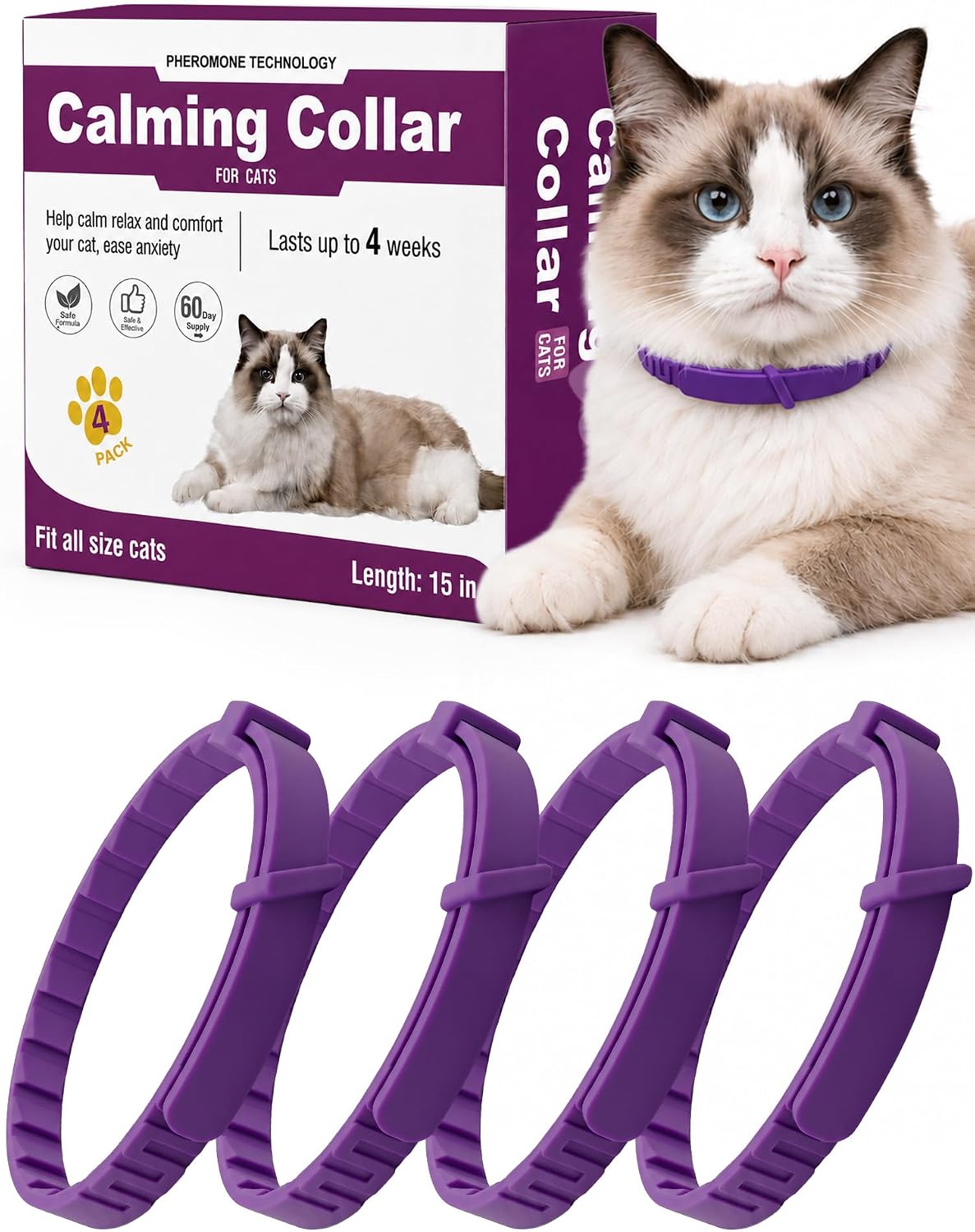 Calming Collar for Dogs 4 Pack, Waterproof Dog Calming Collar for Anxiety and Stress Relief, Long-Lasting 60-Day Pheromone Collars for Dog, Adjustable for Medium Big Dogs (Purple, Large) - Image 13