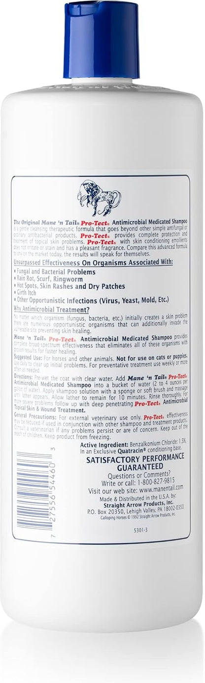 Mane 'n Tail Pro-Tect veterinary strength shampoo label detailing antibacterial and antifungal uses