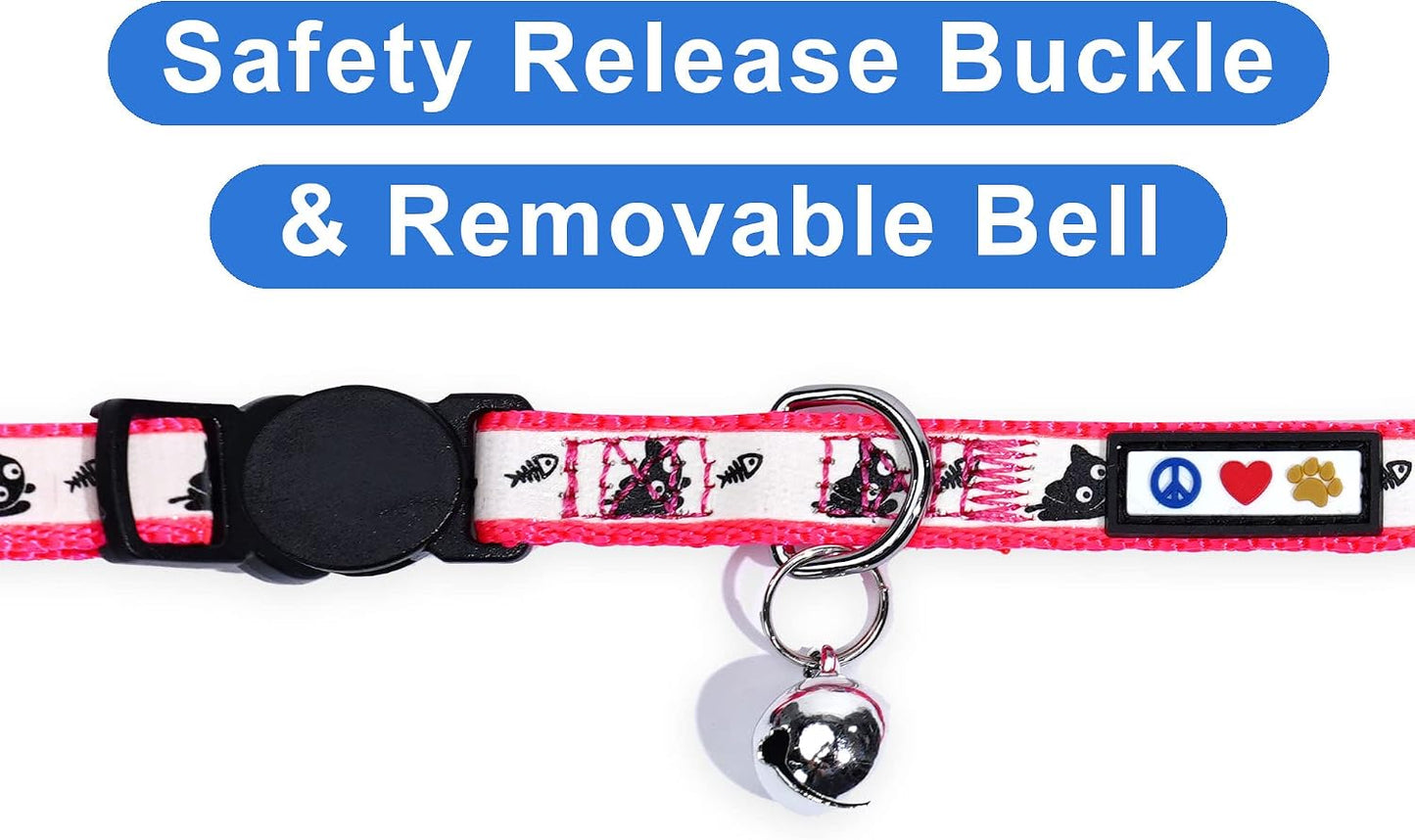 Premium quick release cat collar in vibrant pink laid flat displaying the adjustable sizing loop.