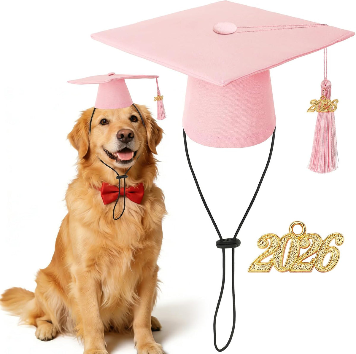 Julmelon pet graduation cap front view with pink tassel