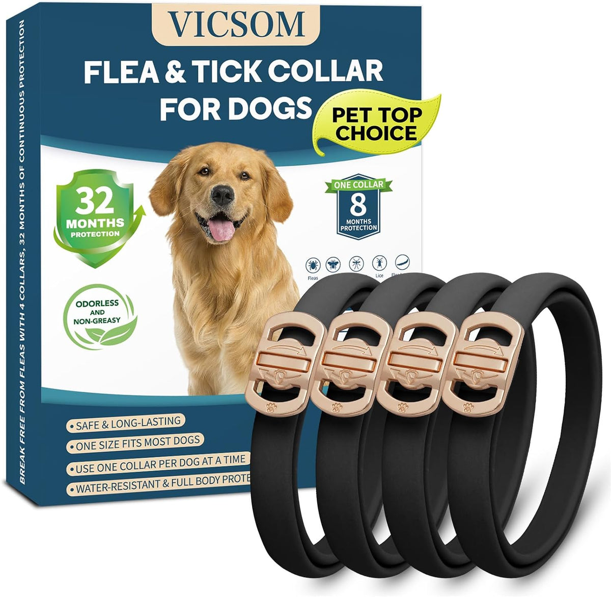 Vicsom flea and tick collar for dogs 4 pack front view