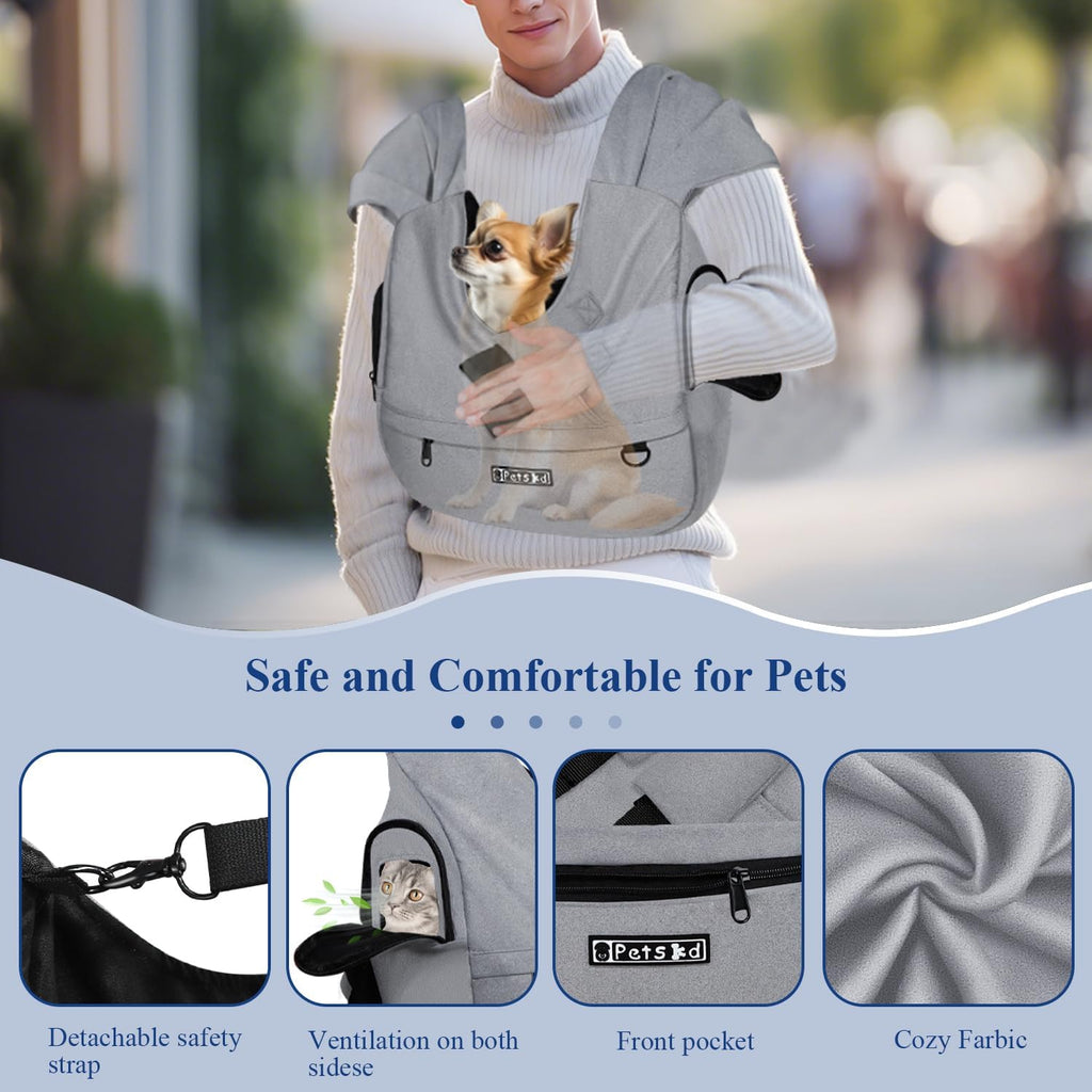 Top view of small dog inside Petskd sling carrier