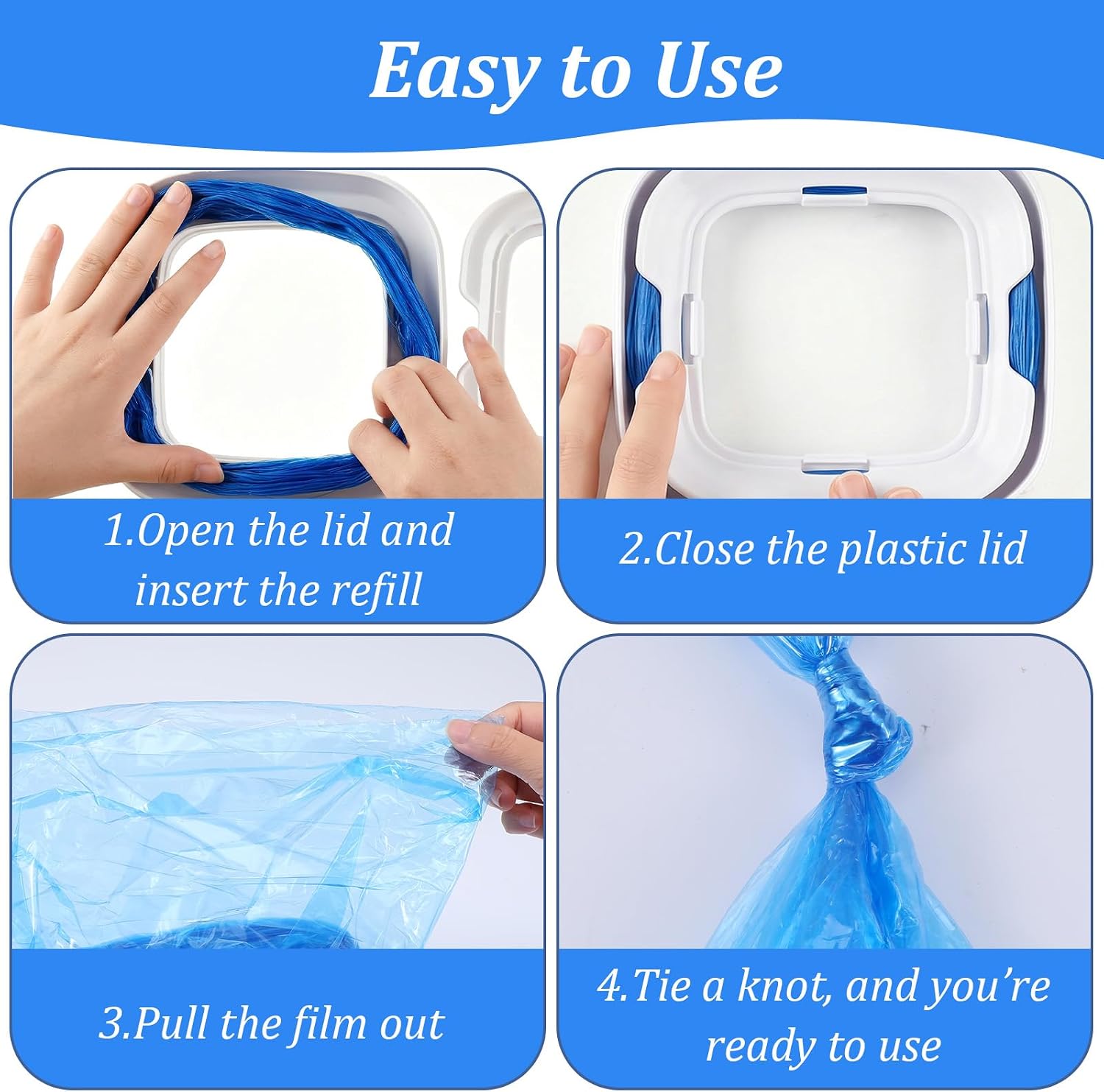 JoyHuaTrade heavy duty cat litter refills showing the continuous film layer being pulled and tied.
