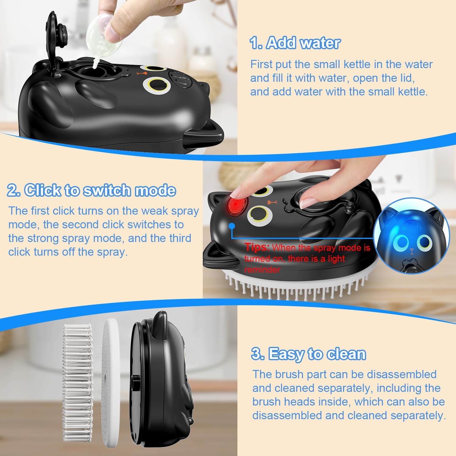 Using the anti static pet steamer brush on a shedding domestic cat