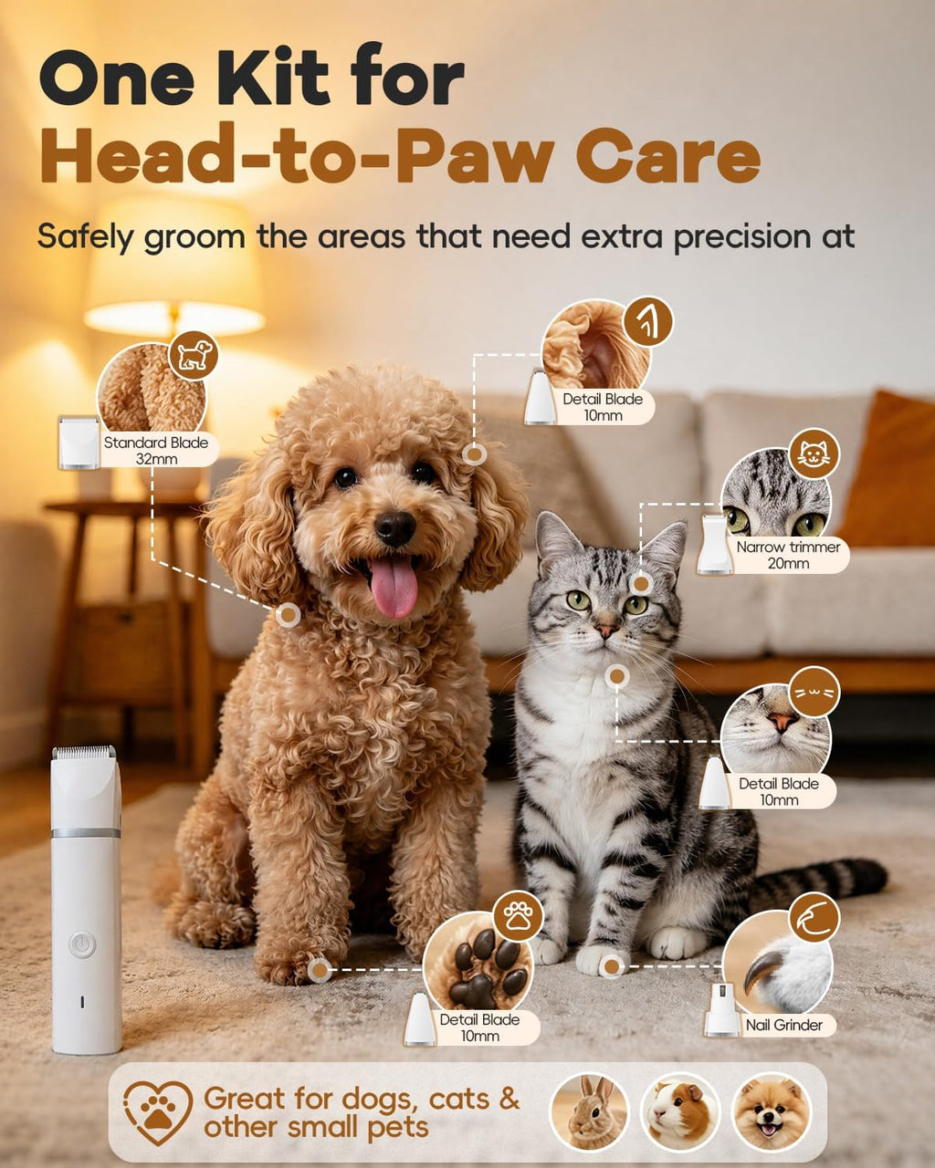Veeconn cordless pet nail grinder attachment for safe dog claw smoothing