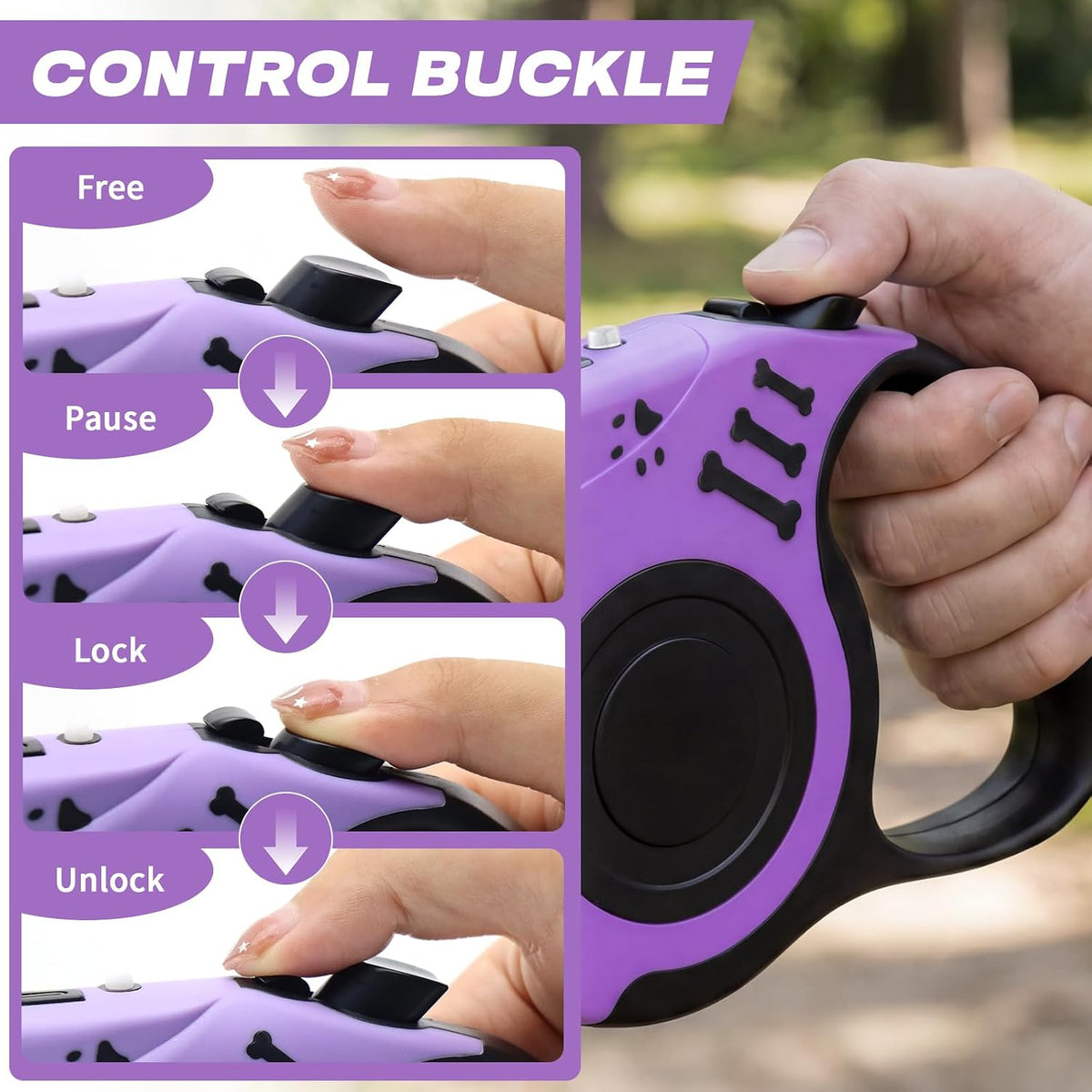 Tangle free nylon tape of purple retractable dog leash