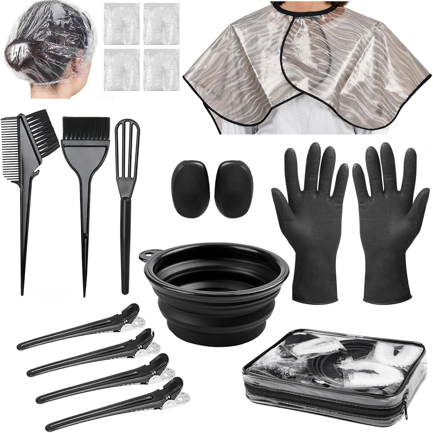 Xarchy professional hair bleach kit front view displaying nineteen essential coloring tools neatly arranged.