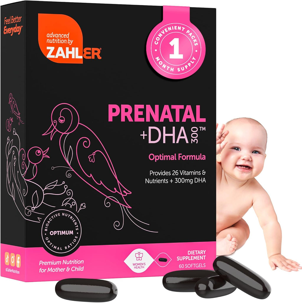 Zahler Prenatal And DHA 300 multivitamin bottle front view for pregnancy support