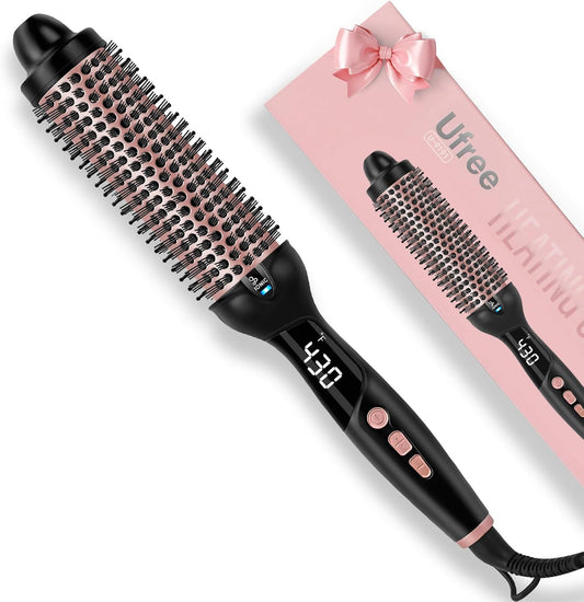 Ufree Ionic Thermal Brush front view showing the 1.5 inch ceramic barrel and digital temperature display screen.
