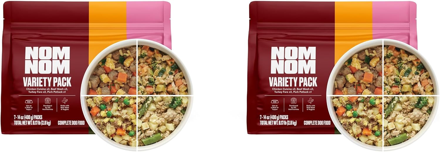 Nom Nom Freshly-Made Frozen Variety Pack Dog Food - Vet-Formulated Fresh Meals with Real Beef, Chicken, Turkey & Pork - Gently Cooked, Complete & Balanced Nutrition - 14oz Pouches, Pack of 7 - Image 13