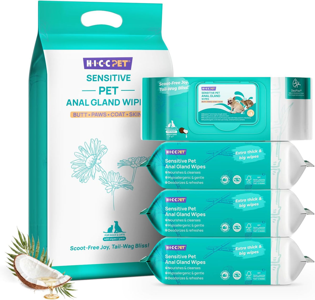 HICC PET Wipes for Dogs & Cats, Vet Recommended Cleaning Deodorizing & Soothing Allergy Infections Anal Gland Wipes, Hydrating & Nourish Fur Dog Grooming Wipes for Paw, Butt, Body-Hypoallergenic - Image 15