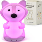 SlowRise Breathing Buddy fox meditation lamp front view showing the violet silicone exterior.