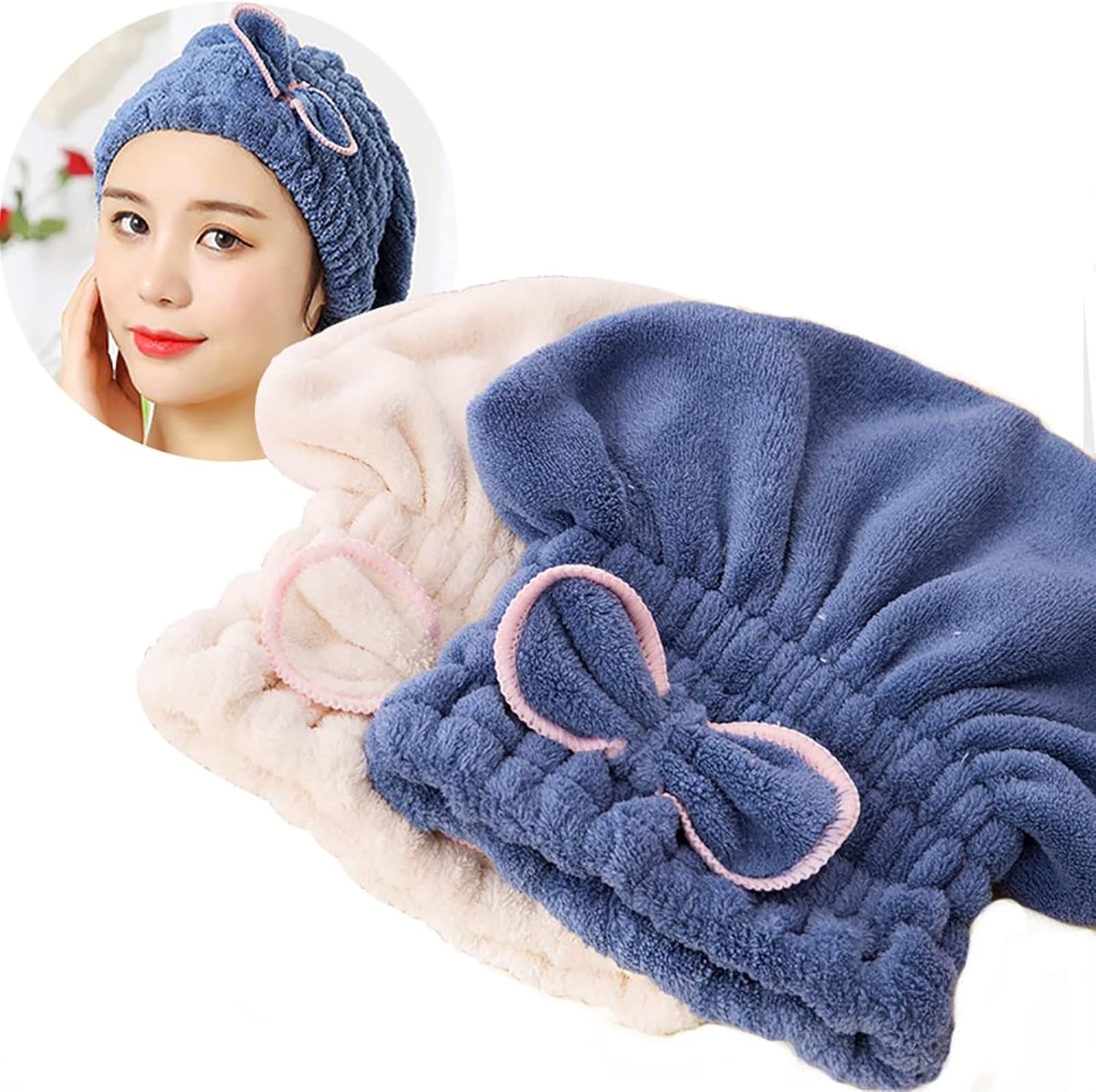 Jseng 2 Piece Microfiber Hair Drying Caps front view