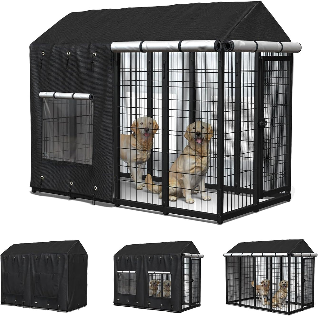 Ciclvx outdoor dog kennel cover front view on large metal cage