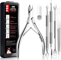 Cbiumpro 5-Pack Cuticle Trimmer Set front view showing professional stainless steel tools neatly arranged inside a black storage case
