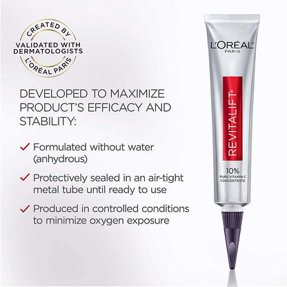 L'Oreal Paris Revitalift 10% Pure Vitamin C Face Serum for Brighter Skin & Reduced Wrinkles, Fragrance Free, 1 0z. - Image 4