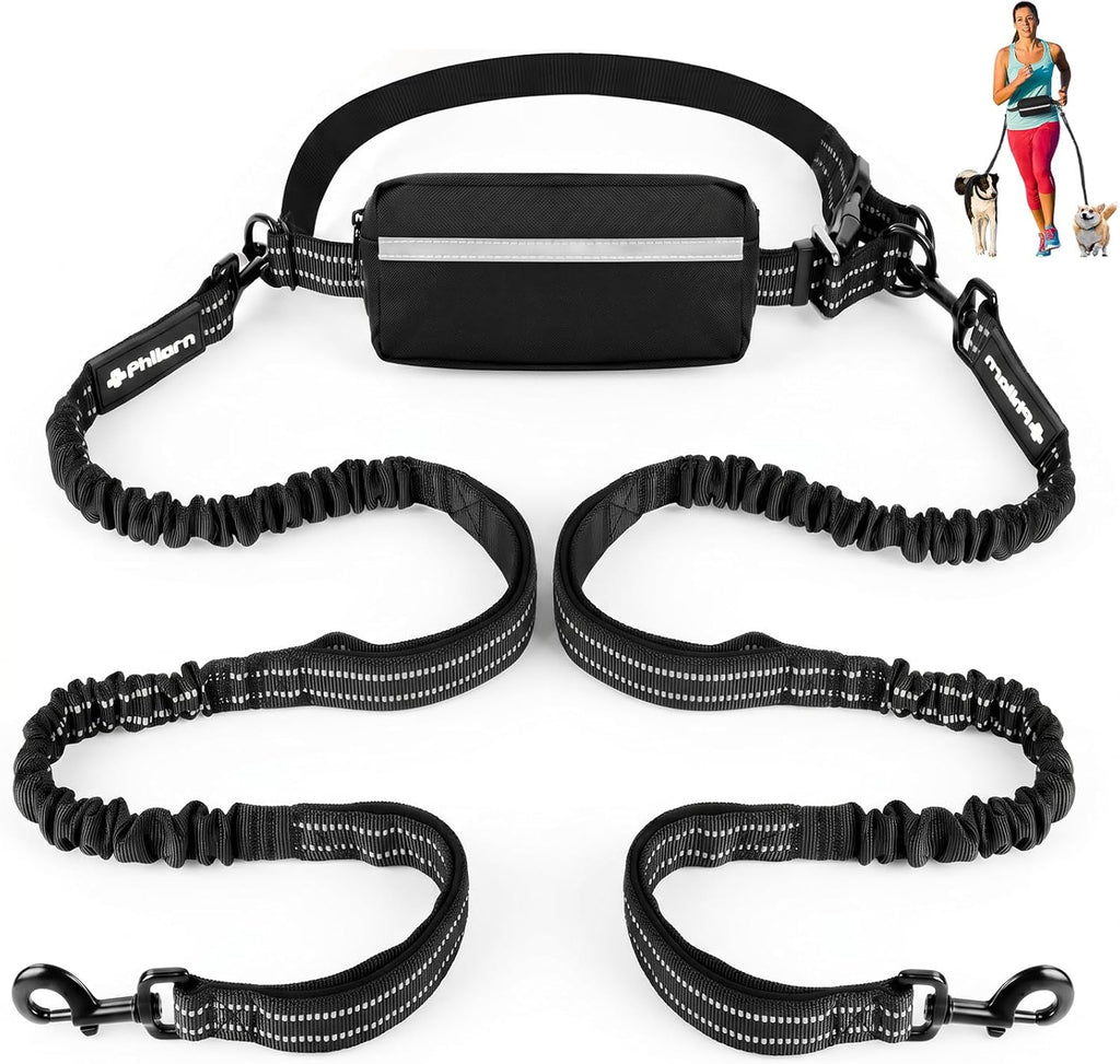 Philorn hands free dual dog leash set front view