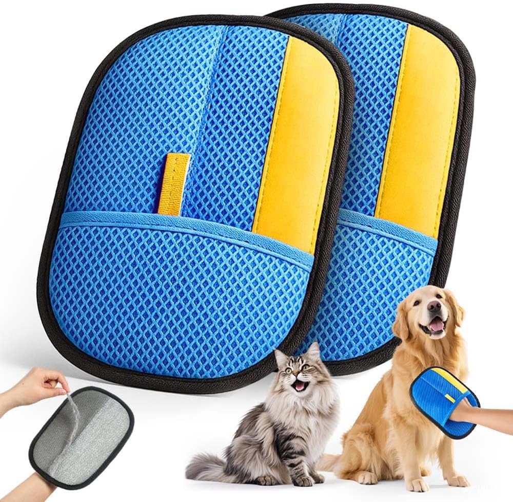 JGLXF thickened electrostatic pet hair removal gloves blue front view commercial import