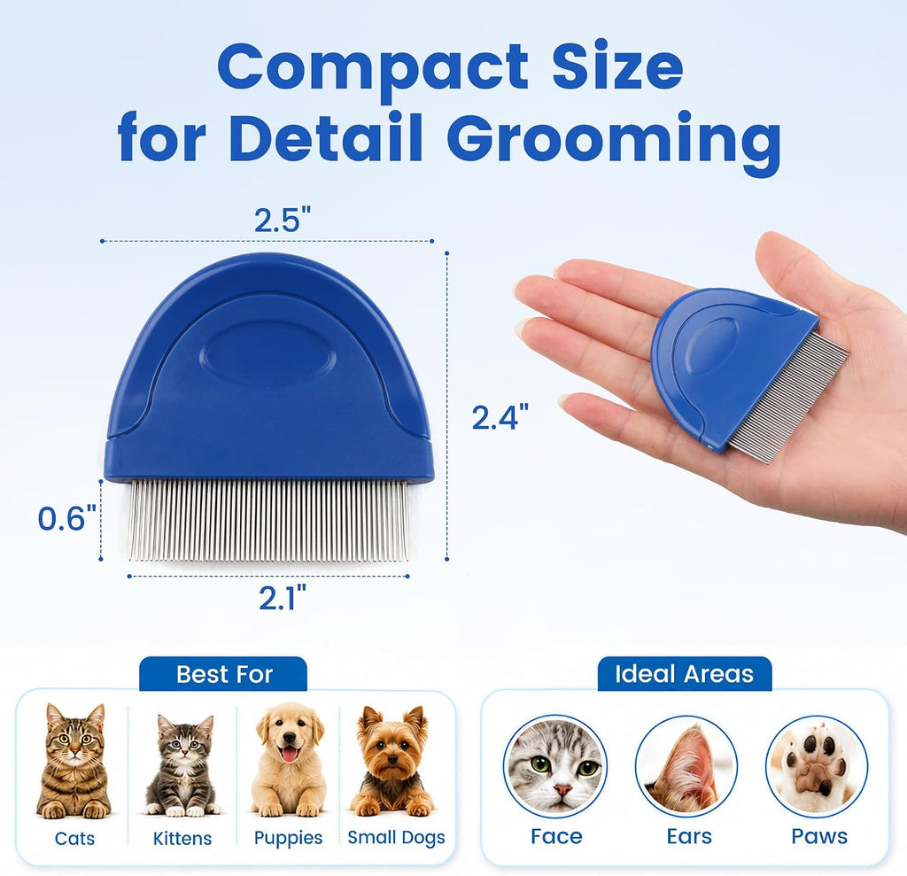 Using Prime Pets grooming comb for cat flea and dander removal