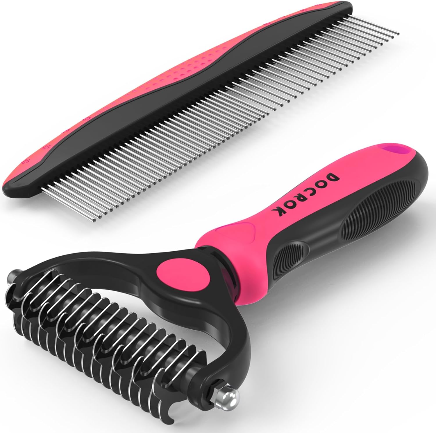 Docrok Pet Grooming Combo - Blue Deshedding Brush with Metal Comb for Detangling and Dematting Long, Matted Fur on Cats and Dogs - Image 9