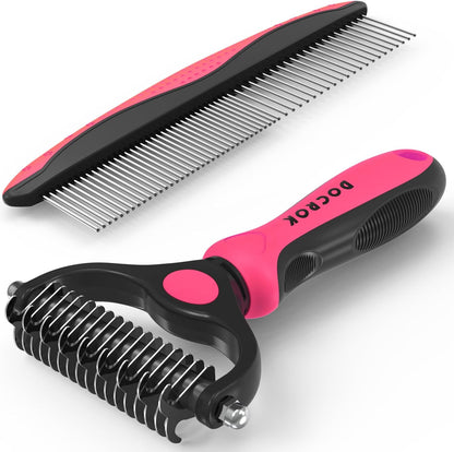 Docrok Pet Grooming Combo - Blue Deshedding Brush with Metal Comb for Detangling and Dematting Long, Matted Fur on Cats and Dogs - Image 9