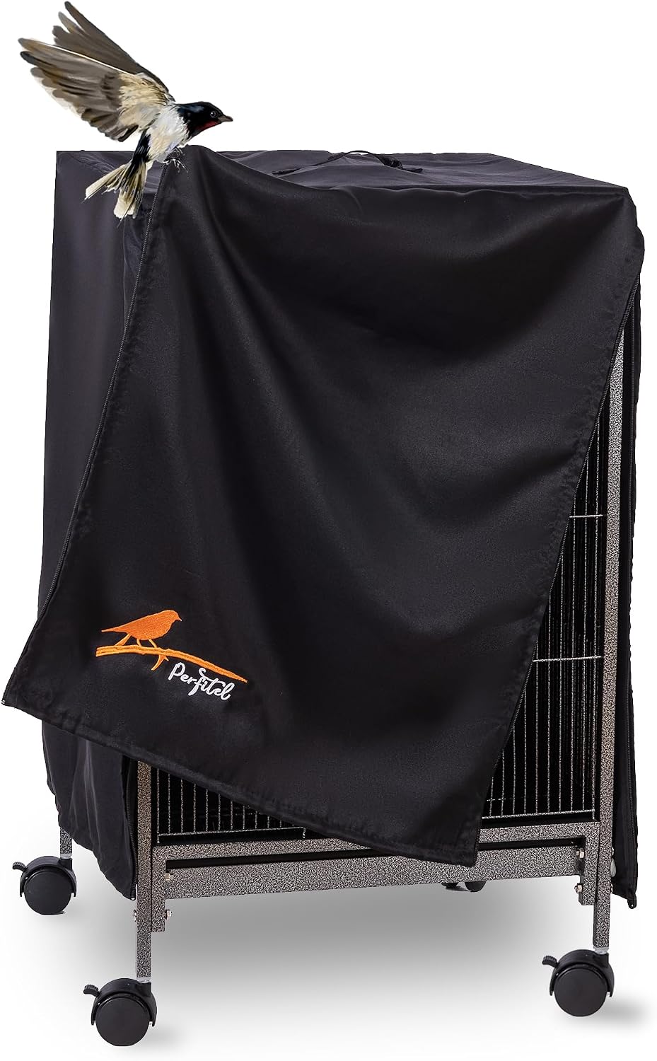 Perfitel black out pet cage cover showing secure fit and durable stitching details