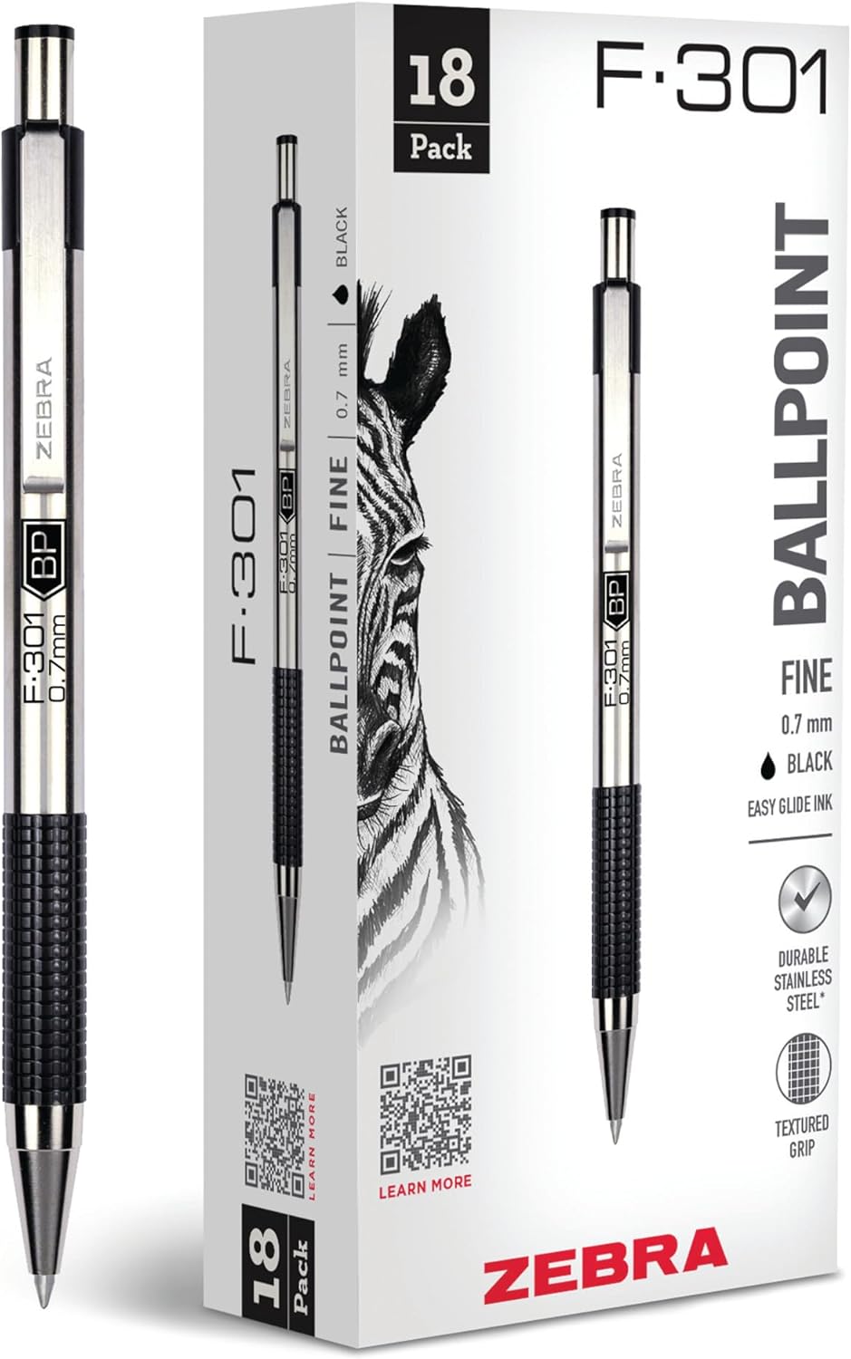 Zebra Pen F-301 Ballpoint Blue Ink Fine Point 0.7mm Pen, Easy-Glide Ink, Stainless Steel Retractable, Non-Slip Grip, Professional Design, Ideal for Office, Journal and Planner Use, 2-Pack (27122) - Image 11