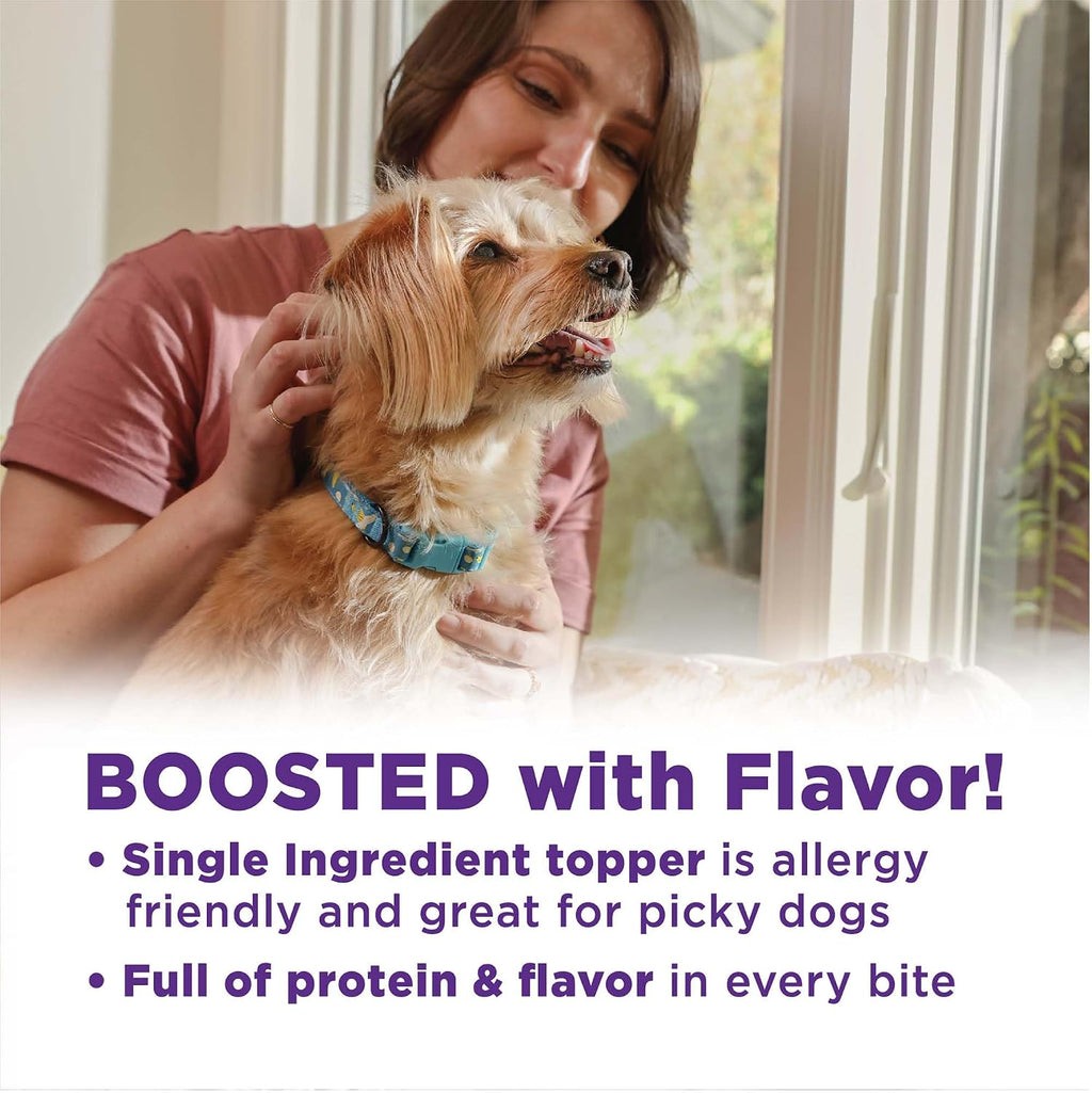 Wellness CORE raw freeze dried dog food booster showing ingredients list and nutritional information