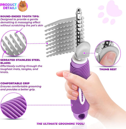 Side profile of Genpepado pet grooming rake for long hair
