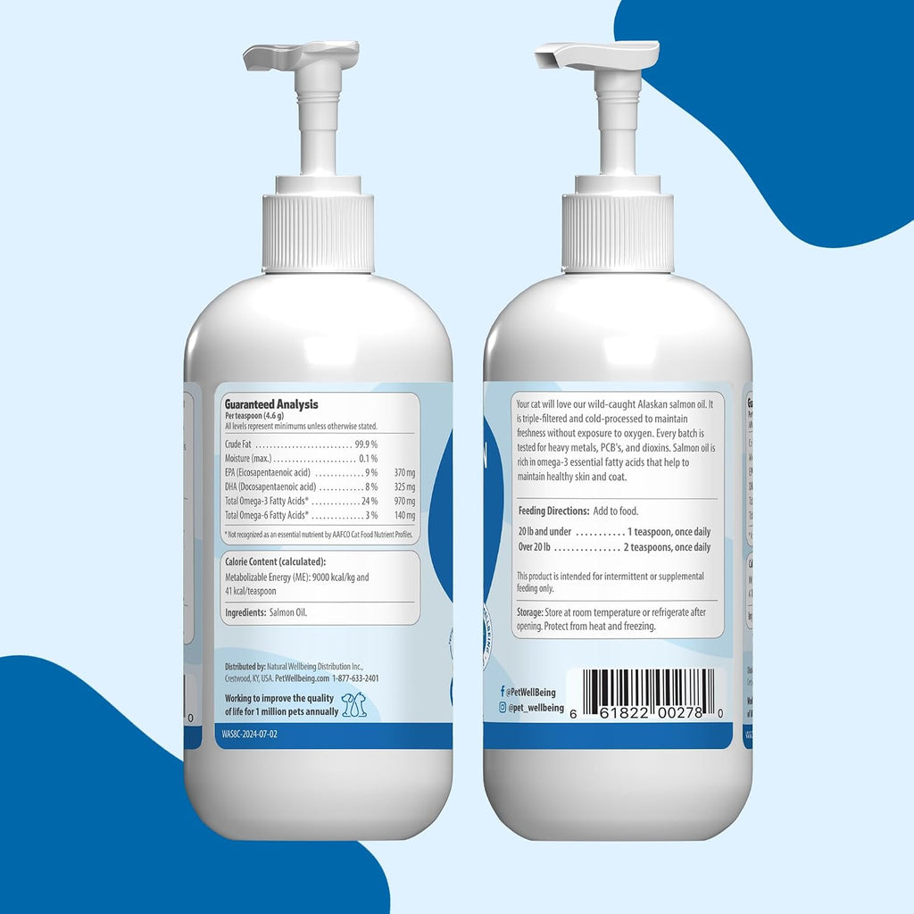 Vet formulated wild caught salmon oil bottle for feline joint health