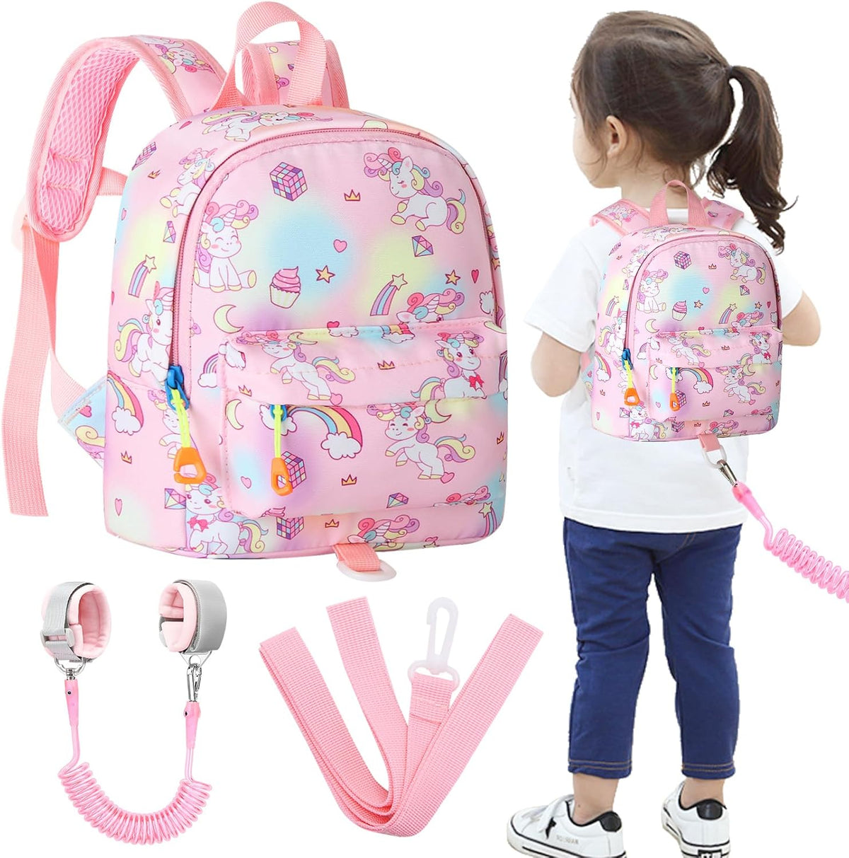 Accmor Toddler Backpack Leash front view with unicorn design