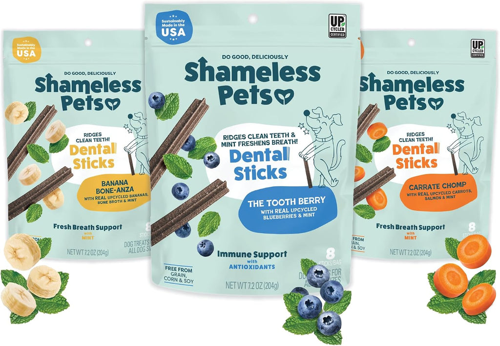 Shameless Pets dog dental chews feeding guide and daily intake chart