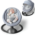 Monniebaby portable baby swing front view with plush grey upholstery